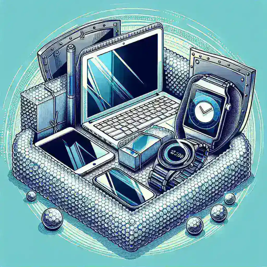 "Ilustração de dispositivos digitais em uma mesa, incluindo um laptop, smartphone e tablet, simbolizando dicas de segurança digital em um guia completo sobre como manter seus dispositivos seguros."